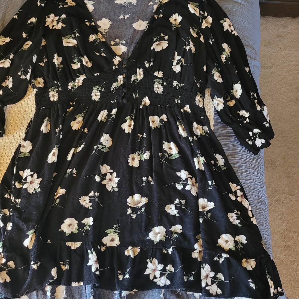 Source Unknown Black Floral Mini Dress